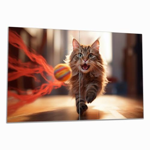 Wallario Herdabdeckplatte/Spritzschutz aus Glas, 2-teilig, 80x52cm mit 13 mm hohen Füßen, für Ceran- und Induktionsherde, Kleiner Jäger im Spiel
