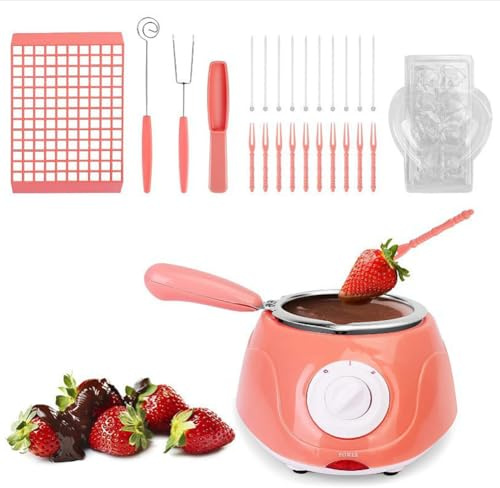 ZbOLi Olla eléctrica para derretir Chocolate de 25 W, Mini Kit para derretir Chocolate con Muchos Accesorios, máquina eléctrica para derretir praliné, para chocolatería Artesanal y Uso doméstico Pink