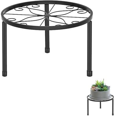 Helweet Pflanzenständer, Blumenständer aus Metall, Blumentopfständer, Pflanzenregal, Blumenhocker, Planzenhocker, Geeignet für Drinnen, Draußen, Innenhof, Garten, Balkon, Schwarz, 21 x 9cm