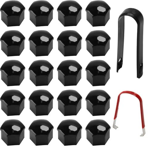 Novstuf Placcatura Copribulloni Ruote, 20 Copridadi Ruota Auto 17mm con Clip Incluso Copricerchi Antipolvere Cerchi Cappucci Bulloni Ruota per Maggior Parte delle Viti Ruote da (Nero)