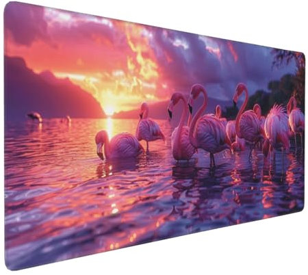 Gaming Mauspad XXL Flamingo Mousepad 1000x500x4mm Sonnenuntergang Verlängertes Mauspad Schreibtischauflage,Genähte Kanten Mauspad,Verbessert Präzision Geschwindigkeit Wasserdicht Geeignet Büro Decor