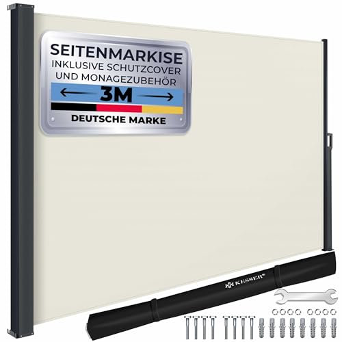 KESSER® Tenda da sole laterale allungabile, 180 x 300 cm, opaca, frangivista e protezione dal vento, per giardino, balcone e terrazza, tenda laterale con supporto a parete, con copertura e accessori