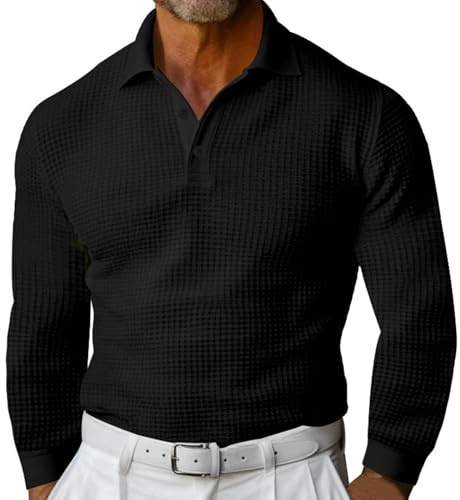 Polo Uomo Manica Lunga Elegante Comodi Lavoro Casual Maglie Basic Firmate Regular Fit Traspirante Polo Tennis Slim Fit Manica Lunga Tinta Unita Maglietta Golf Primavera Leggera Bottoni T-Shirt