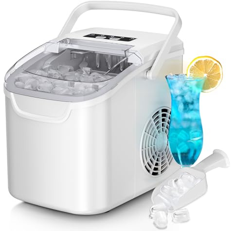 Macchina per il ghiaccio da banco, 8 cubetti di ghiaccio in 6 minuti, 11,8 kg/giorno ghiaccio con 2 misure, mini portatile, a risparmio energetico e cestino/paletta per casa/festa/viaggio/campeggio
