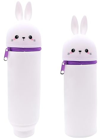 Satiskid Silikon Federmäppchen für Mädchen Junge, 2-in-1 weiches Federmäppchen Kaninchen-Motiv, Kawaii Mäppchen Tiere Stifthalter Bleistifttasche, Super Soft Pencil Case