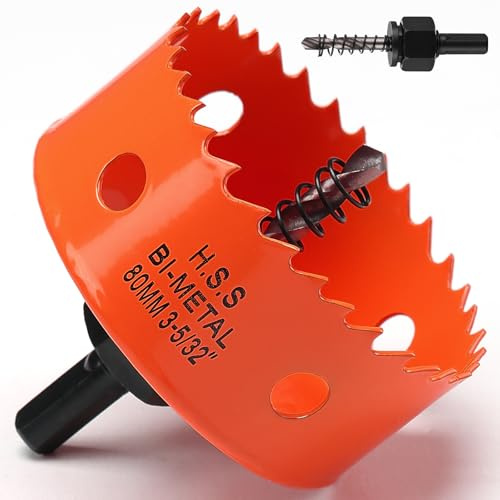 Lochsäge 80 mm, Lochsäge mit Bohrer für Holz, orangefarbener Bimetall-Lochschneider, glattes Schneiden für weiches Metall, Trockenbau und Kunststoff
