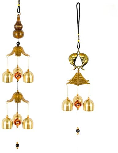 CAUTIOUS 2pcs Decorazione Campana a Vento Esterno Carillon di Vento da Giardino Ornamento Campanelli Eolici in Metallo Bronzo Cinese Vintage Campanelli a Vento（Due Stili)