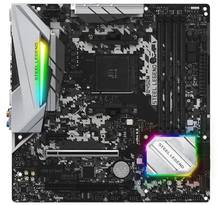 HYUIND Carte mère Fit for ASRock B450M Steel Legend AMD B450 AM4 DDR4 3200+(OC) 64 Go Prise en Charge 5600 1600 4700G 4300 3900 5500 CPU HDMI DP ATX