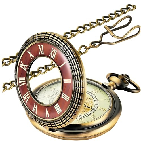 MJSCPHBJK Vintage Pocket Watch for Men Roman Numerals Scale Quartz Pocket Watches with Chain for Xmas Fathers Day Gift