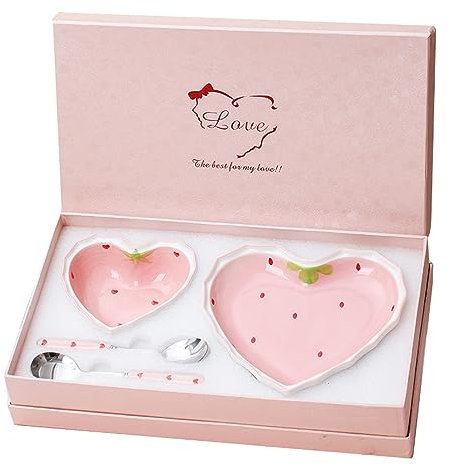 DLAZUM 4er-Set Soßenschalen aus Keramik in Herzform, Schale und Schüssel in Herzform, Reisschale mit Geschenkbox, große Herzschale für Snacks und Salate