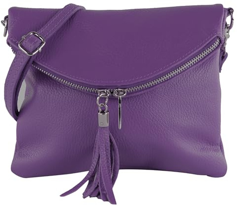 modamoda de T07L / T139L Damen Leder kleine Umhängetasche 2 Modelle handmade in Italy (T139L Lila)