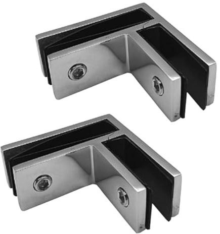 2Pcs Glass-to-Glass Clamp 90 Degree Railing Clip Balustrade Clamp Panel Bracket, Stainless Steel Matte Silver, Fit for 10-12mm Thick Glass Panel