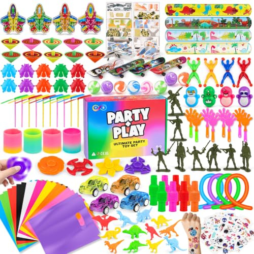 V B Party + Play Party Bag Fillers for Kids Pack of 150pc – Assorted Party Favours Kids Activity Packs Classroom Gifts with Fidget Toys, Stickers, Stretchy Strings – Ideal for Boys and Girls