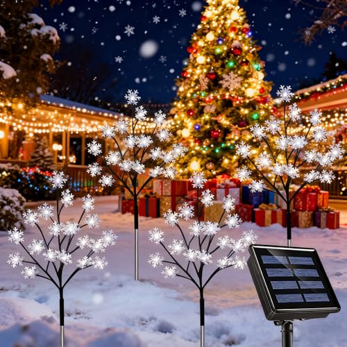 2PCS Weihnachtsbeleuchtung Außen Solar,Weihnachtsbaum Solar mit Schneeflocken,Solar Weihnachtdekoration mit 40LED,Solarleuchten für Außen Garten,Wasserdicht Solarlampen für Außen Garten Weihnachten