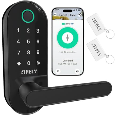 Fingerprint Smart Door Lock with Handle & Keypad – Built-in WiFi Remote Access, Keyless Entry for Front Door, Home & Airbnb, App Control, Compatible with Alexa & Google, Easy DIY Install