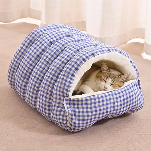 Odot Panier Chien Dehoussable Lavable, 2 en 1 Lit Orthopédique pour Chat Chien, Motif à Carreaux Rectangle Antidérapant Coussin Doux pour Animaux de Compagnie Dorme à l'intérieur (Bleu,M)
