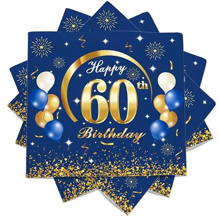 20 Stück Navyblau-Gold 60. Geburtstags-Servietten – Einweg-Papierservietten für Männer & Frauen, Tischdekoration, Party-Accessoire & Serviette für 60. Geburtstagsfeier