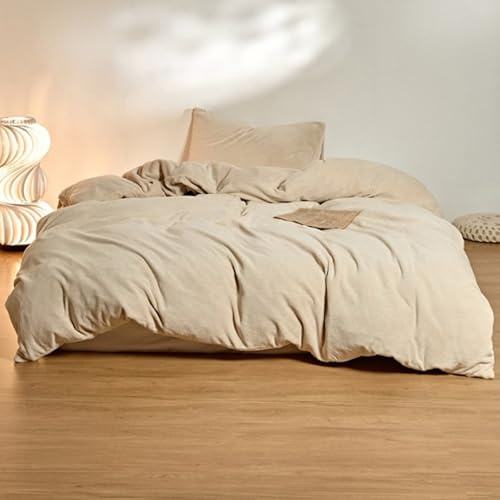 HAIBA Housse de Couette Flanelle 220 x 240 cm Beige avec Fermeture Éclair – pour lit Standard 2 Personnes - Face Épaissie en Chaud Ultra Doux Housse de Couette Respirante