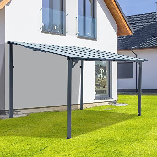 YODOLLA Pergola Adossée Aluminium 3 x 3.65 m – Pergola Jardin Exterieur - Toit Incliné pour Ombre - Résistant aux UV & Intempéries - Blanc