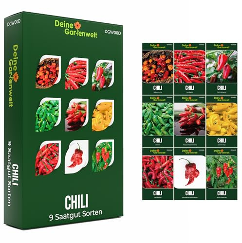 Chili Samen Set – 9 Sorten Chilisamen – Anzuchtset für Chilipflanzen – inkl. Jalapeno Samen, Habanero, Cayenne, Tabasco & mehr – von mild bis extra scharf - ideal als Geschenkset – 3er Pack