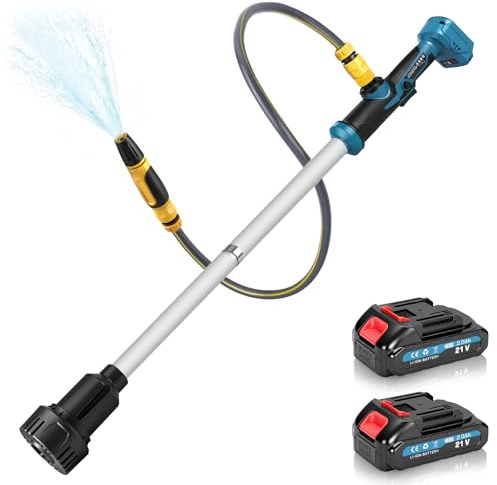 Akku Regenfasspumpe 21V mit 2x2.0Ah Akkus, Max. 3000 L/h, 6m Förderhöhe | Kabellose Wasserpumpe Akku Tauchpumpe Tauchdruckpumpe mit Gartensprühdüse, Kompatibel mit Makita 18V für Pool/Gärten/Teiche