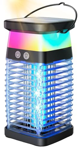 7JI Solar Eléctrico Lámpara Antimosquitos Recargable con LED Colores | Lámpara Mata Mosquitos Seguro para Embarazadas/Niños/Mascotas,Atrapa Moscas Resistente al Agua,para Interiores y Exteriores