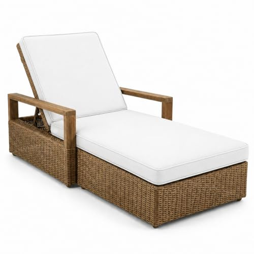 AZMAHT Coussin Bain De Soleil,Coussin Transat Extérieur Imperméable avec Mousse 50D Épaisse,Dos Antidérapant,6 Sangles Amovible Lavable pour Jardin, Terrasse, Piscine Balcon,Blanc,178x59x5cm