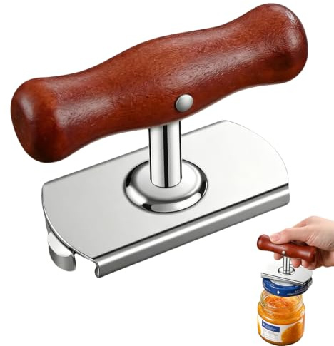 Apriscatole manuale extra resistente in acciaio inox e legno, apriscatole regolabile per barattoli e tappi a vite 3-13 cm, impugnatura ergonomica antiscivolo, utensile cucina per casa picnic campeggio