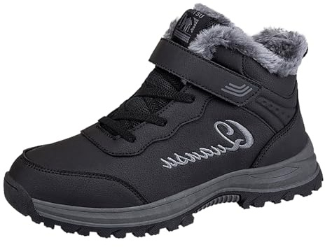 Generisch Bottes de neige d'hiver pour homme avec peluche épaisse, antidérapantes, doublure en coton chaud, bottes de neige thermiques pour temps froid, Noir , 43 EU