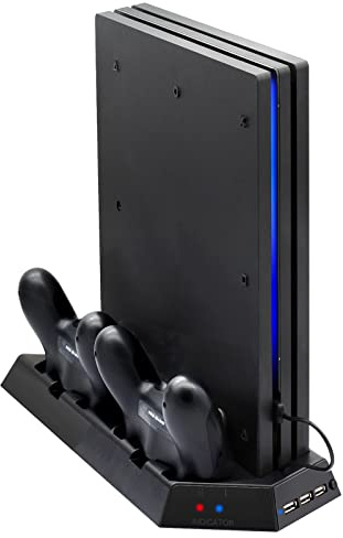 FASTSNAIL Vertical Stand Compatible with PS4 Pro with Cooling Fan, Controller Charging Station Compatible with Playstation 4 Pro, Charger for DualShock 4 Controllers with LED Charging Indicator | Controller Charging Station Compatible with PS 4 Pro, Charger for DualShock 4 Controllers with LED Charging Indicator