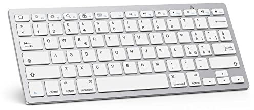 Tastiera Wireless Bluetooth per iOS compatibile con il nuovo iPad 10.2/10.9 pollici, iPad Air 4/3, iPad Pro 12.9/11, iPad Air/Pro/Mini, iPhone e altri, QWERTY, Argento
