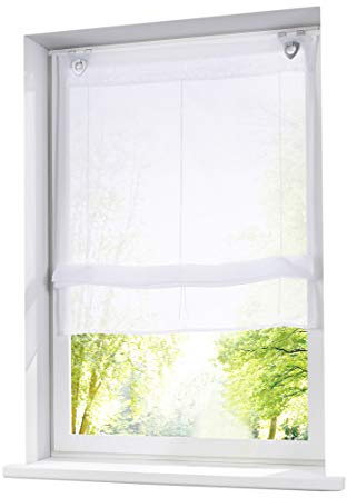 1 Stück Ösenrollo mit U-Haken Raffrollo Voile Transparent Vorhang (BxH 100x130cm, Weiß)