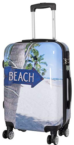 Trendyshop365 Hartschale Handgepäck mit Motiv Beach 56 Zentimeter 36 Liter 4 Räder Bunt Strand Zahlenschloss