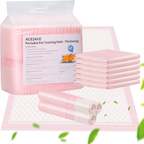 ACE2ACE Trainingspads für Hunde Welpen Verdickung, Ultra Saugfähige Hygieneunterlagen für Haustiere, Anti-Leckage Unterlagen für Hunde, Schnelles Trocknen an der Oberfläche 60 x 60 cm, 40 Stück