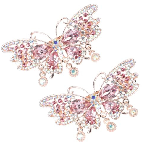 FRCOLOR 2 Stück Strass Haarspangen Glitzer Schmetterling Haarnadel Funkelnde Haarschmuck Geschenke für Mädchen Frauen Weihnachten Geburtstagsfeier Gefälligkeiten