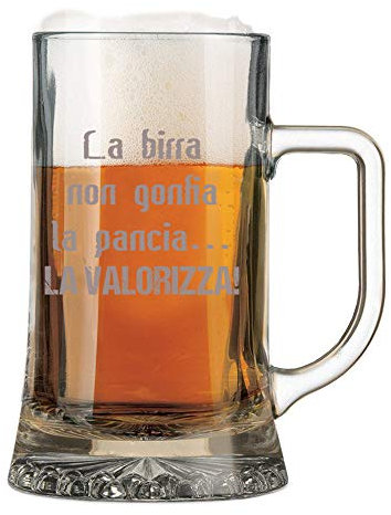 Boccale da birra con incisione divertente La birra non gonfia la pancia, la valorizza - bicchiere in vetro 50 cl