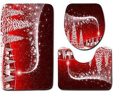 Badezimmer Vorleger 3 Teiliges,Weihnachten Badezimmer Teppich Matten Set Rutschfeste Badematten/U-förmiger Contour Matte/WC Sitz Deckel,WC Vorleger Waschbar Badvorleger Waschraum Teppich 2 45x75CM