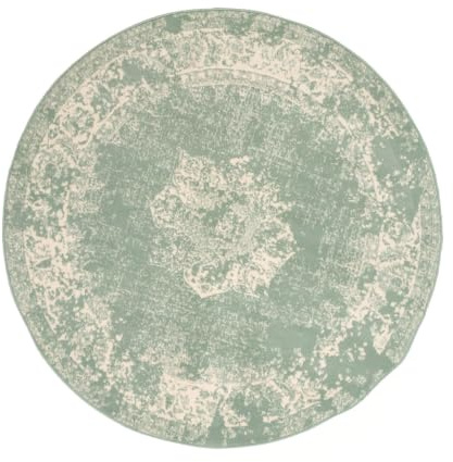 FRAAI | Home & Living Vintage Teppich Rund - Wonder Grün - Ø 100 cm | Synthetik, Polypropylen - Kurzflor - Vintage - Klassik, Orientalisch - Wohnzimmer, Esszimmer, Schlafzimmer