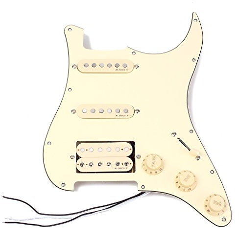 Alnicov Pickguard Humbucker-Tonabnehmer für Strat ST E-Gitarre, 3-lagig, SSH geladen, vorverdrahtet, cremefarben