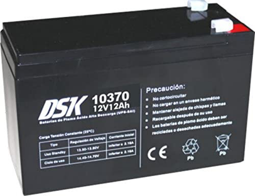 DSK 10370 - Batteria al piombo-acido AGM sigillata da 12V e 12Ah Batteria ideale per UPS-SAI, sistemi di sicurezza e comunicazione, luci di emergenza