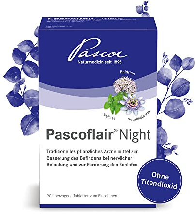Pascoe® Pascoflair Night: Baldrian, Passionsblume und Melisse - zur Besserung des Befindens bei nervlicher Belastung und zur Förderung des Schlafes – ohne Titandioxid (90 Tabletten)