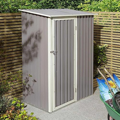 Evre Garden Storage Box, Lockable Sliding Door, Waterproof Garden Shed with Slope Roof, Galvanized Steel Construction for Outdoor Bike Storage