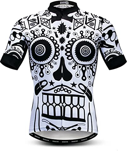 Hotlion Herren Radtrikot Kurzarm Schädel Bike Shirts Atmungsaktive Fahrrad Kleidung Tops CF01