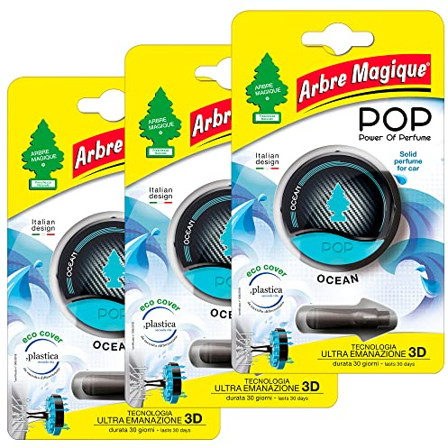 Arbre Magique POP, parfum auto solide, océan, délicat et frais, durée 30 jours, design italien, lot de 3 pièces