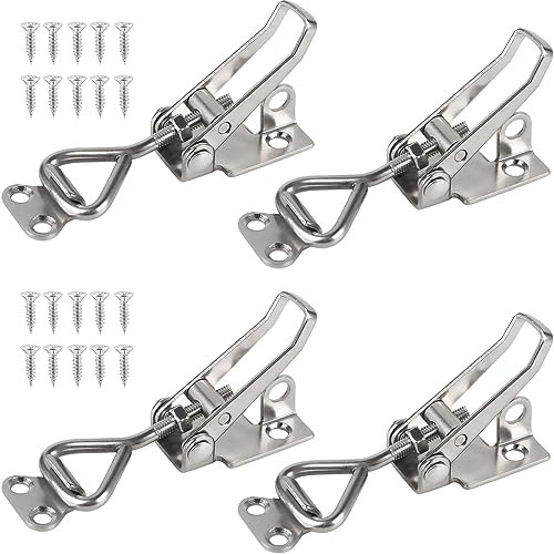 EXLECO 4Pcs Edelstahl Spannverschluss Set Abschließbar Spannverschlüsse M4 Kniehebelspanner Kistenverschluss verstellbar Hebelverschluss Sicherheitsverschluss Kappenschloss für Schrank Tür Kisten