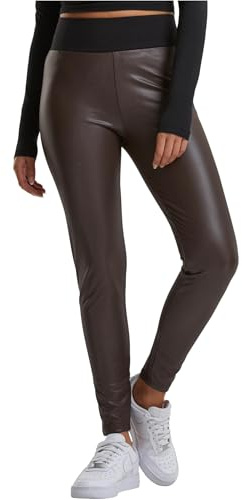 Urban Classics Damen Ladies Faux Leather High Waist Leggings Brown, XL