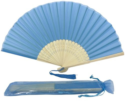FANSOF.FANS Ventaglio a mano pieghevole in tessuto con nappa, stecche in bambù di grado A, per donne e ragazze, per feste estive, eventi, bomboniere, compleanni, matrimoni, souvenir (blu vero)