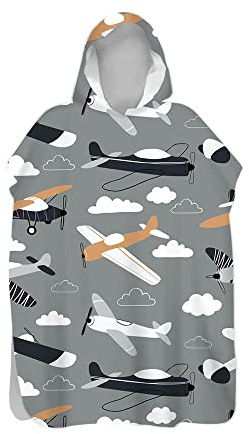 Lukery Bambini Asciugamano con Cappuccio, Poncho da Bagno Bambino Asciugamano da Spiaggia Asciugatura Rapida Assorbente Accappatoio da Surf per Adult Ragazze Ragazzi (60x80cm,Aereo Nero)