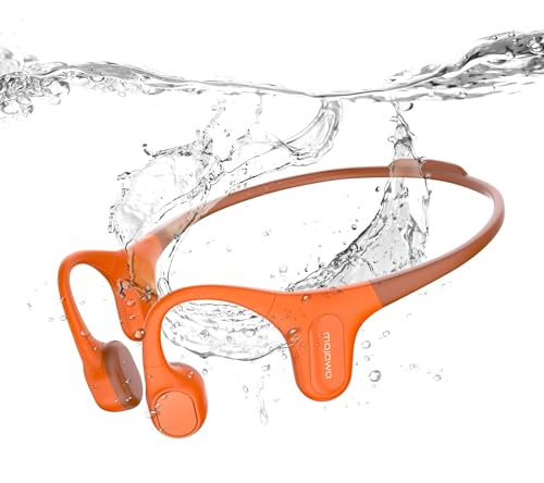 mojawa Run Plus Bone Conduction Headphones, Open-Ear, Bluetooth 5.2, 32GB MP3, IP68 Waterproof, ENC Mic, for Swimming, Running, Cycling, Hiking, Surfing, Gym, Workouts and Everyday Use – Orange