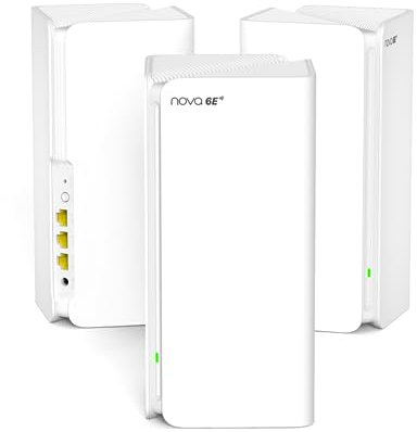 Tenda Mesh WiFi Sistema MX21Pro(3 Pack) Tri-Band AXE5700 Wi-Fi 6E (supporta 6G) per Tutta la Casa copertura fino a 4-7 camere da letto 1.7 Ghz CPU Quad-Core, 7 Antenne, LAN/WAN porte Gigabit*3, Alexa